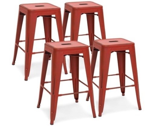 Best Choice Products 24in Metal Industrial Distressed Bar Counter Stools, Set of 4, Red - Lot 83