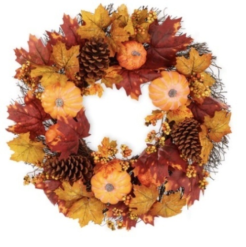Artificial Fall Wreath, Autumn Thanksgiving Holiday Decoration - 24in - Lot 84