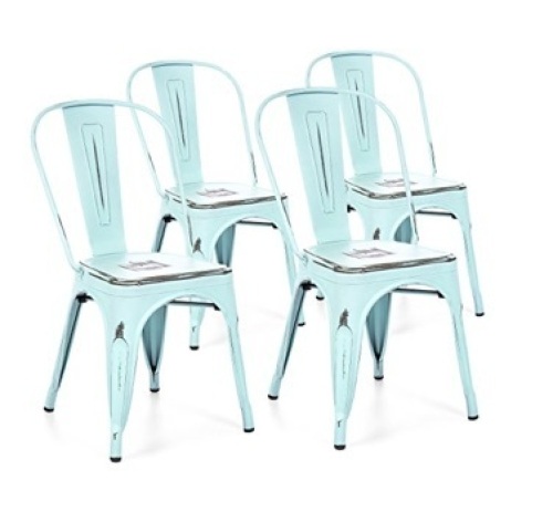 Best Choice Products Set of 4 Stacking Metal Distressed Industrial Style Dining Chairs, Blue - Lot 86