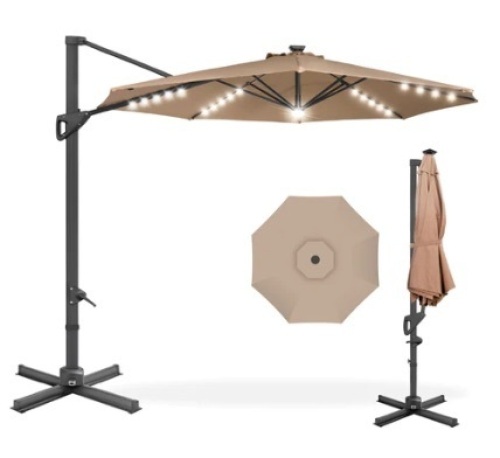 360-Degree Solar LED Cantilever Offset Patio Umbrella w/ Tilt - 10ft - Lot 87