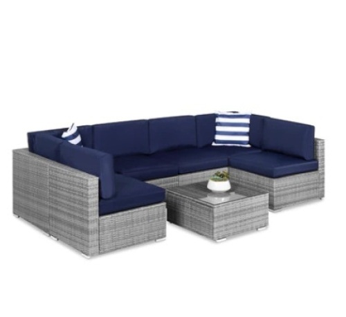 7-Piece Modular Wicker Sectional Conversation Set w/ 2 Pillows, Cover - Lot 88