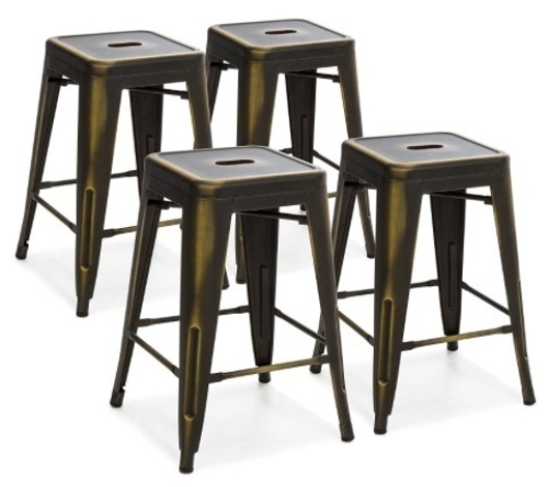 Best Choice Products 24in Metal Industrial Distressed Bar Counter Stools, Set of 4, Copper - Lot 91