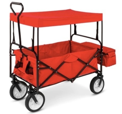 Utility Wagon Cart w/ Folding Design, 2 Cup Holders, Removable Canopy - Lot 93