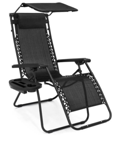 Folding Zero Gravity Recliner Patio Lounge Chair w/ Canopy, Side Tray, Black - Lot 255