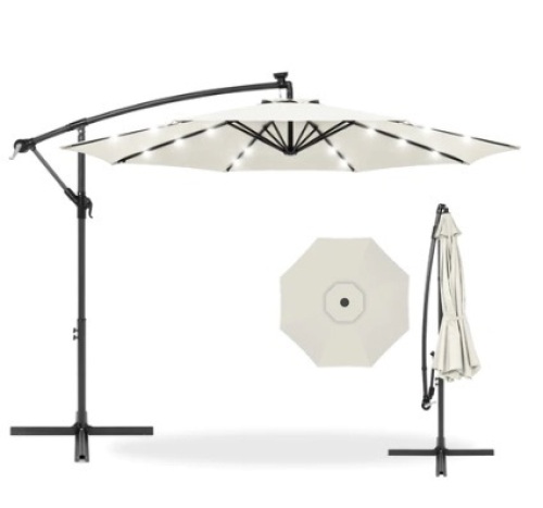 Solar LED Offset Hanging Patio Umbrella w/ Crank Tilt Adjustment - 10ft - Lot 98
