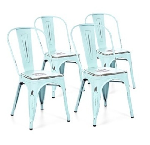 Best Choice Products Set of 4 Stacking Metal Distressed Industrial Style Dining Chairs, Blue, Appears New - Lot 107