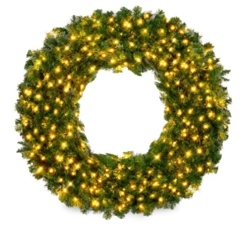 Pre-Lit Artificial Fir Christmas Wreath w/ LED Lights, Plug-In, PVC Tips, 60in - Lot 264