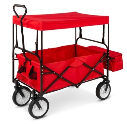 Utility Wagon Cart w/ Folding Design, 2 Cup Holders, Removable Canopy, Red - Lot 265