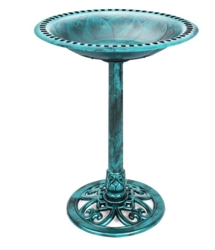 Vintage Outdoor Garden Bird Bath w/ Fleur-de-Lis Accents, Green - Lot 266