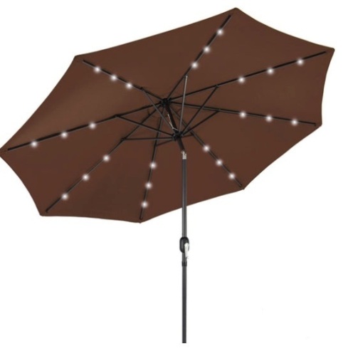 Solar LED Lighted Patio Umbrella w/ Tilt Adjustment, UV-Resistance - 10ft, Brown - Lot 271