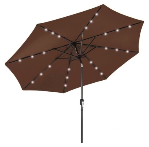 Solar LED Lighted Patio Umbrella w/ Tilt Adjustment, UV-Resistance - 10ft, Brown - Lot 273