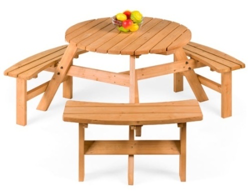 6-Person Circular Wooden Picnic Table w/ Benches - Lot 282