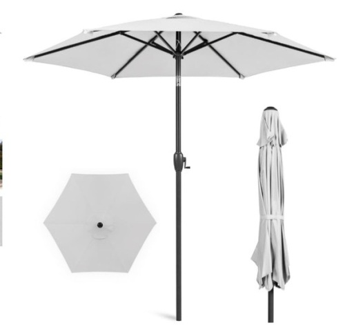 Outdoor Market Patio Umbrella w/ Push Button Tilt, Crank Lift - 7.5ft, Fog Gray - Lot 285