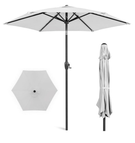 Outdoor Market Patio Umbrella w/ Push Button Tilt, Crank Lift - 7.5ft, Fog Gray - Lot 287