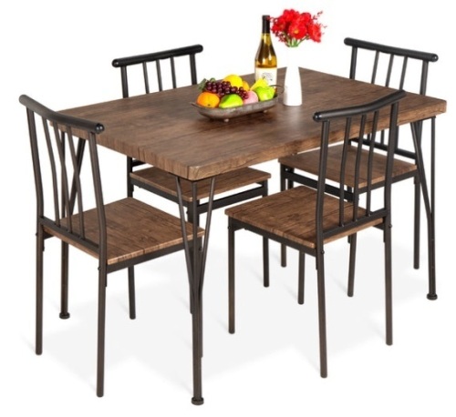 5-Piece Modern Metal and Wood Dining Table Furniture Set w/ 4 Chairs, Drift Brown - Lot 290