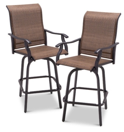 Set of 2 Swivel Barstools w/ 360 Rotation, All-Weather Mesh, Brown - Lot 294