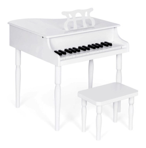 Kids Mini Wooden Grand Piano w/ Lid, Bench, Music Rack, Song Book, Stickers, White - Lot 298