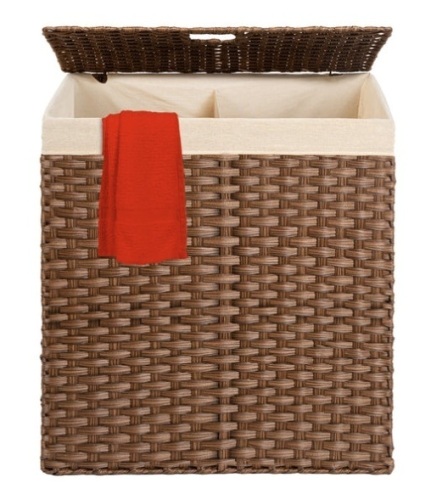 Double Laundry Hamper Basket w/ Easy Assembly, Liner Bag, Dark Brown - Lot 299