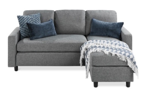 Linen Sectional Sofa Couch w/ Chaise Lounge, Reversible Ottoman Bench, Gray - Lot 320