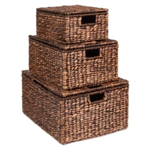 Set of 3 Large Hyacinth Storage Baskets w/ Handles, Lid - 21", 20", 18" - Lot 324