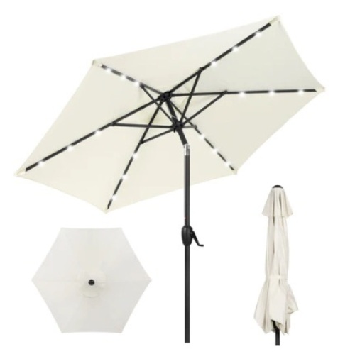 Outdoor Solar Patio Umbrella w/ Push Button Tilt, Crank Lift - 7.5ft - Lot 327