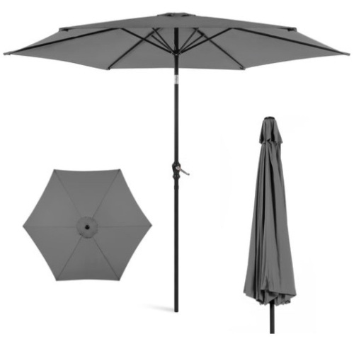 Outdoor Steel Market Patio Umbrella Decoration w/ Tilt, Crank Lift - 10ft, Gray - Lot 329