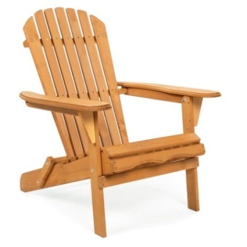 Folding Wooden Adirondack Chair Accent Furniture w/ Natural Finish - Brown - Lot 337