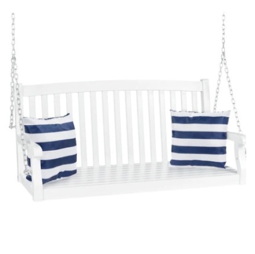 Wooden Curved Back Hanging Porch Swing Bench w/ Mounting Chains - 48in - Lot 338