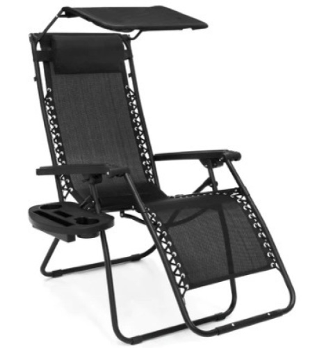 Folding Zero Gravity Recliner Patio Lounge Chair w/ Canopy, Side Tray - Lot 345