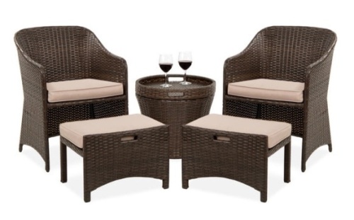 5-Piece Outdoor Wicker Bistro Set w/ Side Storage Table, No Assembly, Brown - Lot 391