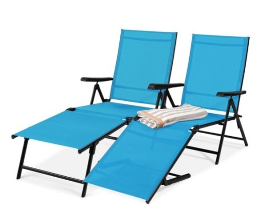 Set of 2 Outdoor Patio Chaise Recliner Lounge Chairs w/ Rust-Resistant Frame, Teal - Lot 392