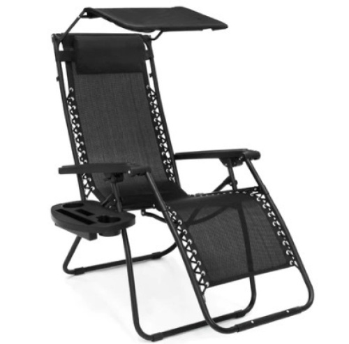 Folding Zero Gravity Recliner Patio Lounge Chair w/ Canopy, Side Tray - Lot 350