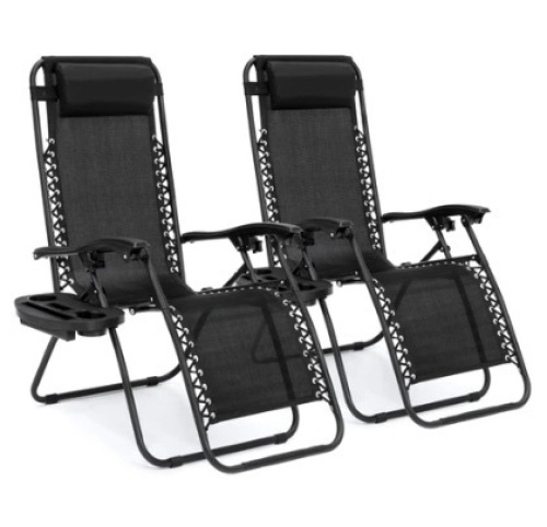 Set of 2 Adjustable Zero Gravity Patio Chair Recliners w/ Cup Holders - Lot 352