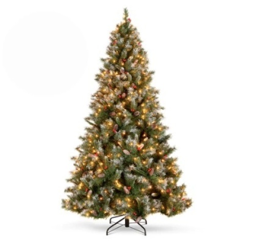 Pre-Lit Christmas Pine Tree w/ Pine Cones, Flocked Branch Tips, Berries, 7.5ft - Lot 353