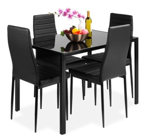 5-Piece Dining Table Set w/ Glass Top, Leather Chairs - Lot 384