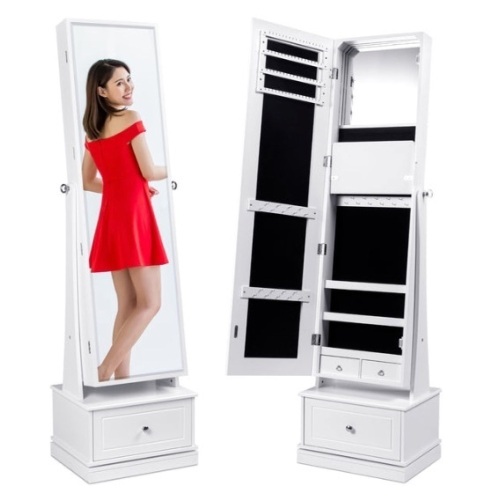 360 Swivel Mirrored Jewelry Cabinet Armoire w/ LED Lights, Mirror - Lot 386