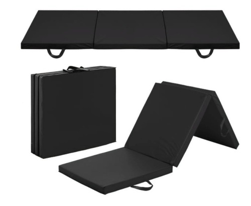 6x2ft Tri-Fold Foam Exercise Gym Floor Mat for Yoga, Aerobics, Martial Arts w/ Handles - Black - Lot 370