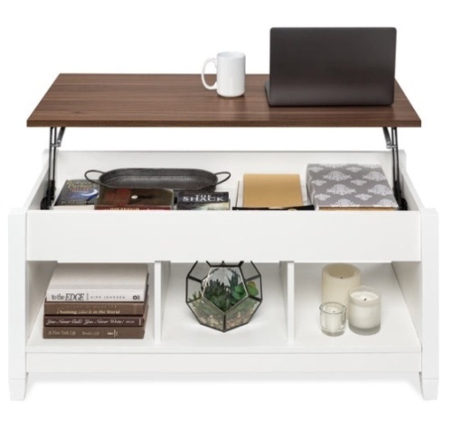 Multifunctional Lift Top Coffee Table w/ Hidden Storage, 3 Cubbies, White - Lot 376