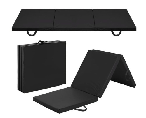 6x2ft Tri-Fold Foam Exercise Gym Floor Mat for Yoga, Aerobics, Martial Arts w/ Handles - Black - Lot 365