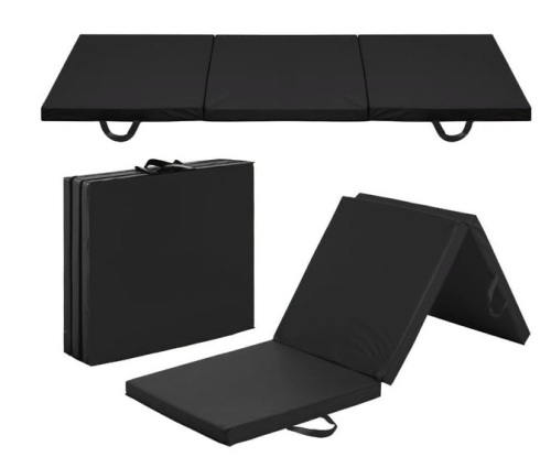 6x2ft Tri-Fold Foam Exercise Gym Floor Mat for Yoga, Aerobics, Martial Arts w/ Handles - Black - Lot 369