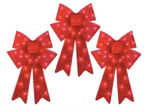 Best Choice Products Pre-Lit Red Christmas Bow Decoration Set of 3, Indoor/Outdoor LED Holiday Decor w/ 8 Light Modes - Lot 389