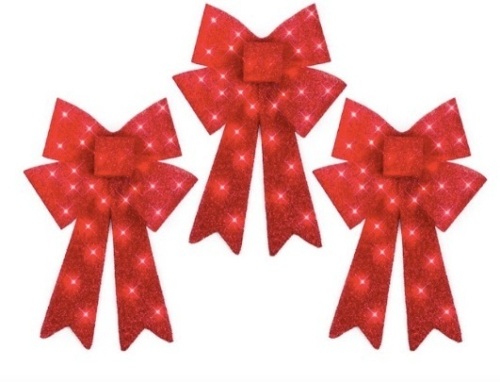 Best Choice Products Pre-Lit Red Christmas Bow Decoration Set of 3, Indoor/Outdoor LED Holiday Decor w/ 8 Light Modes - Lot 390