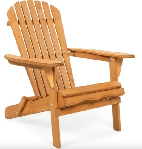 Folding Wooden Adirondack Chair Accent Furniture w/ Natural Finish - Brown - Lot 402
