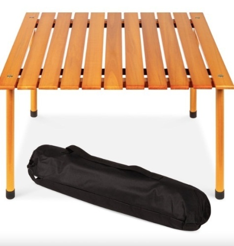Foldable Indoor Outdoor Wooden Table w/ Carrying Case - 28x28in - Lot 404