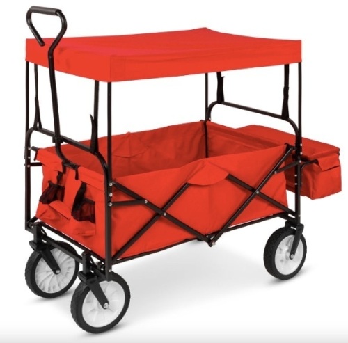 Utility Wagon Cart w/ Folding Design, 2 Cup Holders, Removable Canopy - Lot 411
