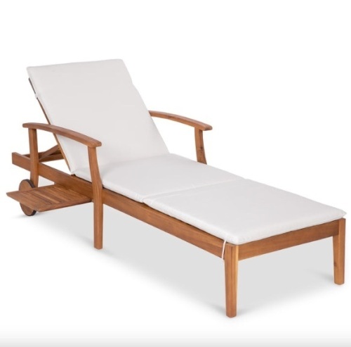 Adjustable Acacia Wood Chaise Lounge Chair w/ Side Table, Wheels - 79x26in - Lot 422