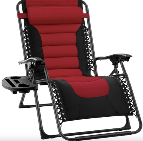 Oversized Padded Zero Gravity Chair, Folding Recliner w/ Headrest, Side Tray - Lot 432