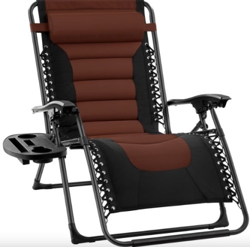 Oversized Padded Zero Gravity Chair, Folding Recliner w/ Headrest, Side Tray - Lot 434