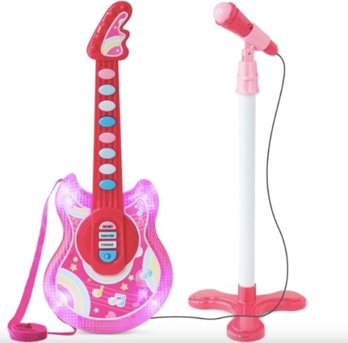 Kids Pretend Play Guitar Musical Instrument Toy w/ Microphone, Stand - 19in - Lot 435