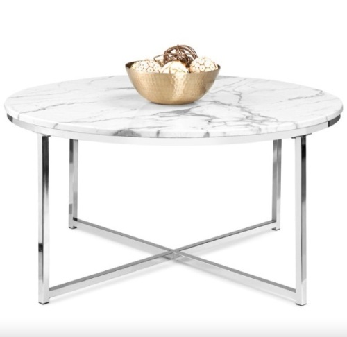 Round Coffee Table w/ Faux Marble Top, Metal Frame - 36in - Lot 439